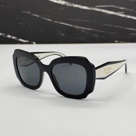 NEW PRADA PR16YS 09Q5S0 WOMEN OVERSIZED BLACK WHITE SUNGLASSES PRADA PR 16YS - Picture 5 of 12